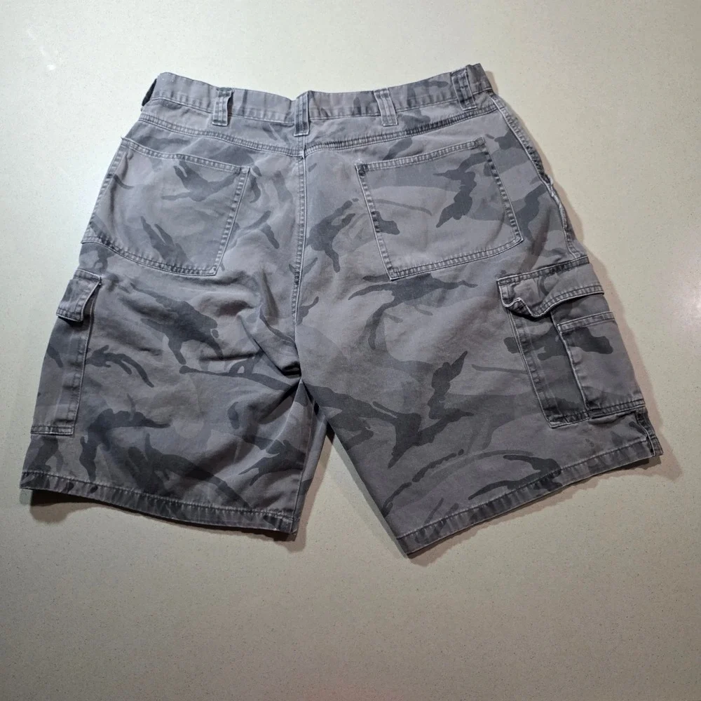 Mens Grey Camo Cargo Shorts Heavy Duty Cotton Utility Pockets Size 35‎